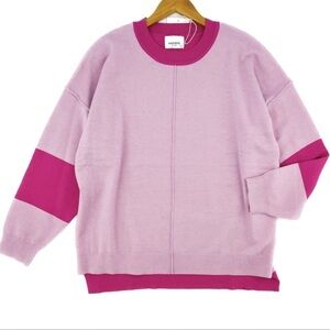 Andree Pink Crew Neck Sweater with Color-Block Design